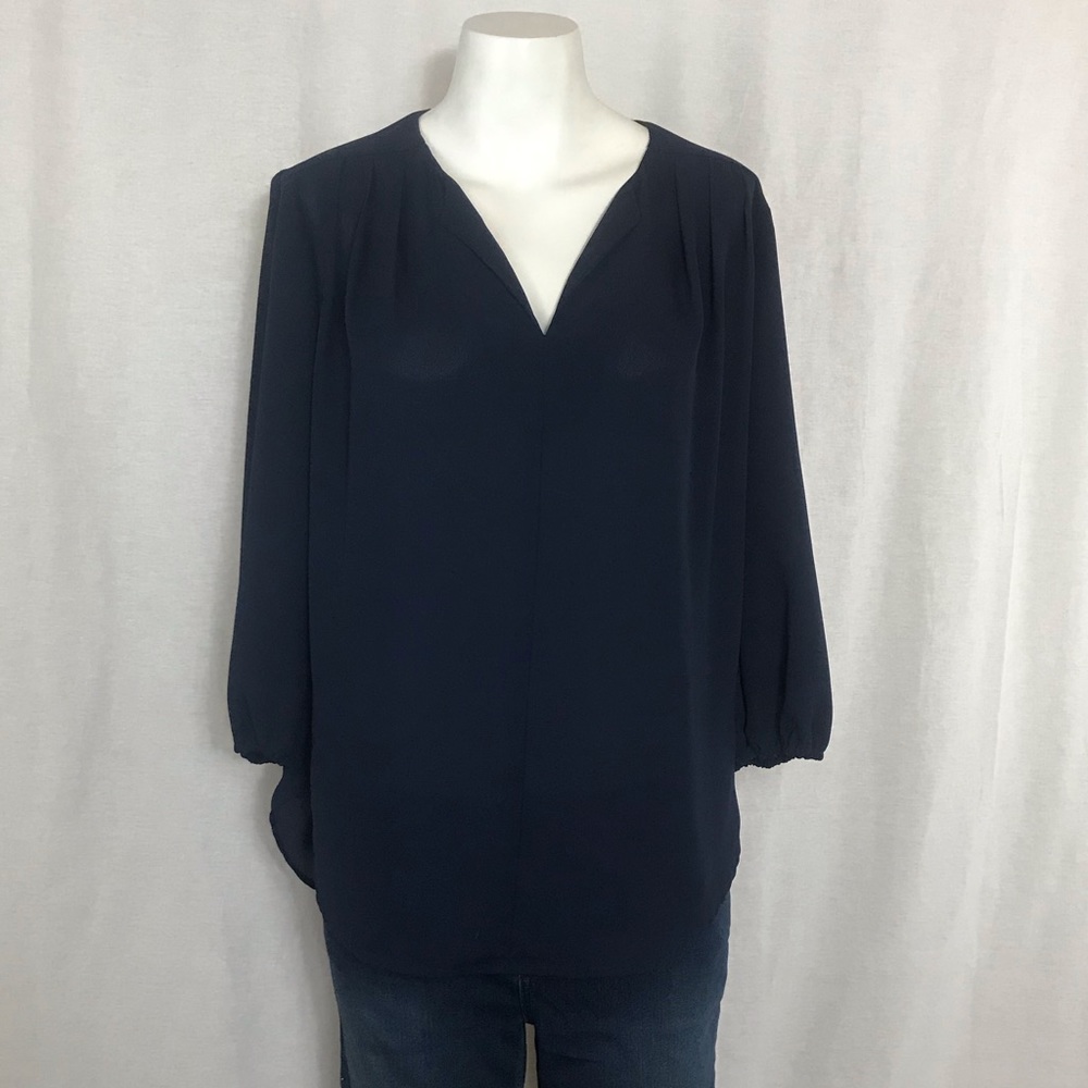 C7 Pleione S Navy Sheer Top “V” Neck 3/4 sleeves